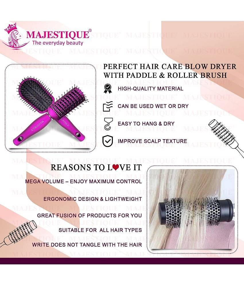 Majestique Blow Dryer Brush for Blow Drying Lightweight Professional Roller Brush for Men - 3 Pcs