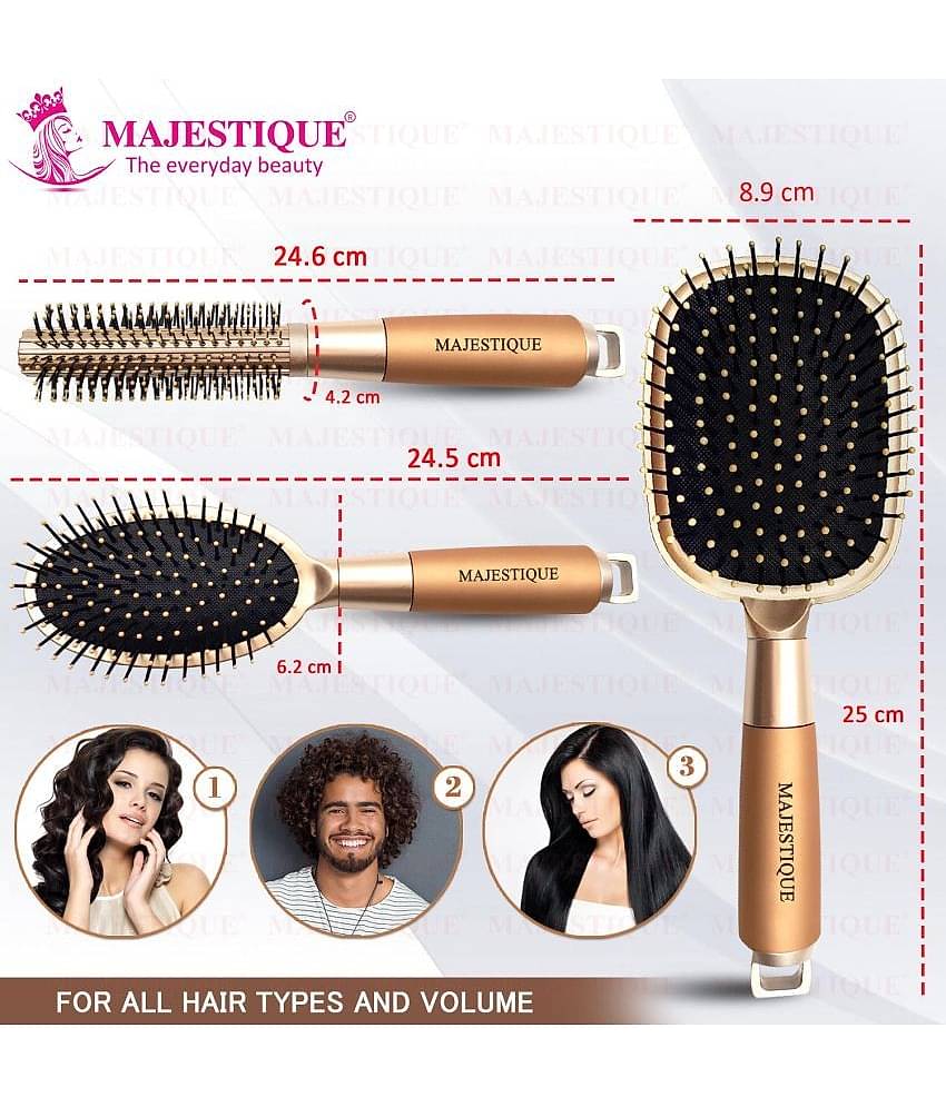 Majestique Detangling Paddle Brush Refresh and Roller hair brush Extend for All Hair Types - 3 Pcs