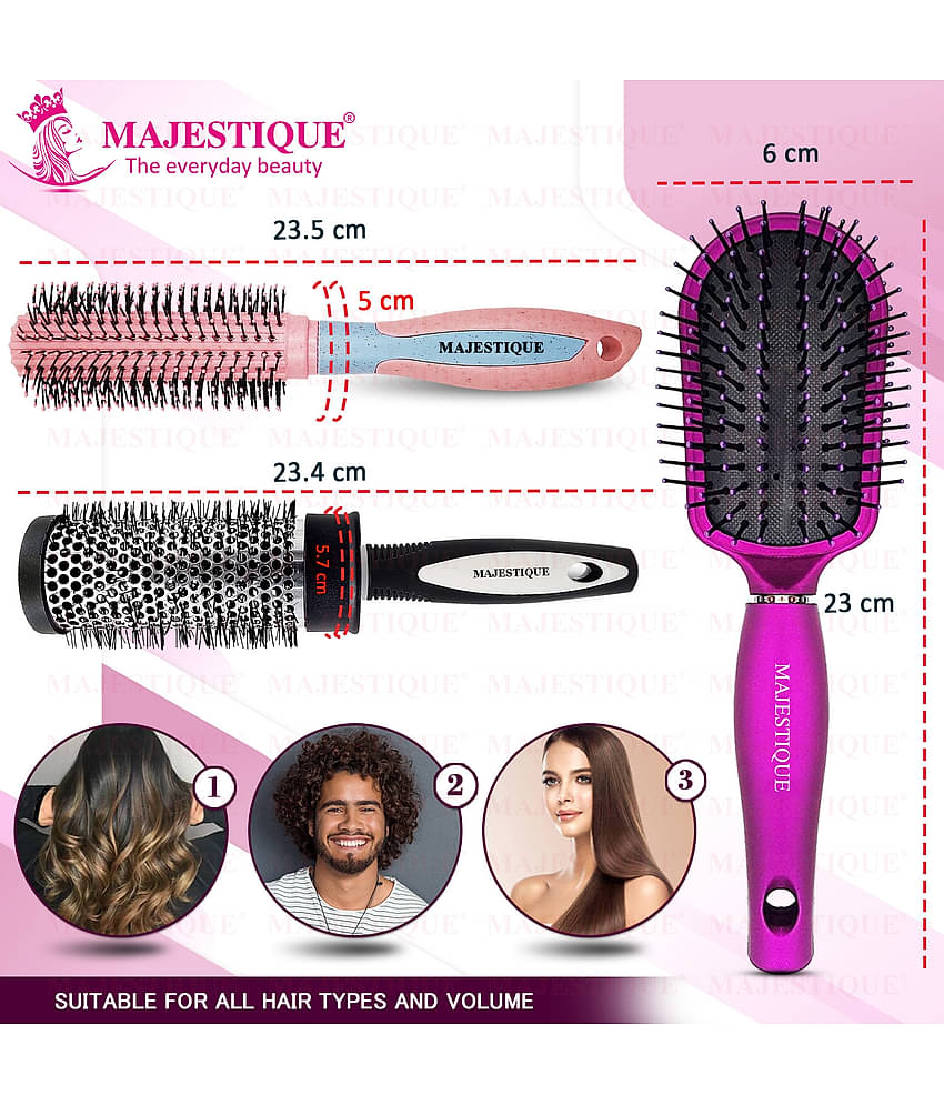 Majestique Hair Round Brush for Blow Drying & Hair Styling with Nylon Bristles - Color May Vary