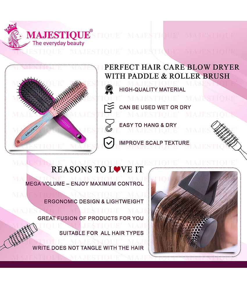 Majestique Hair Round Brush for Blow Drying & Hair Styling with Nylon Bristles - Color May Vary