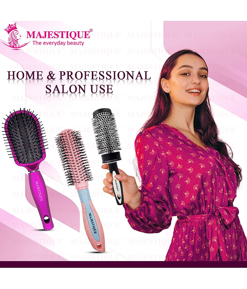 Majestique Hair Round Brush for Blow Drying & Hair Styling with Nylon Bristles - Color May Vary