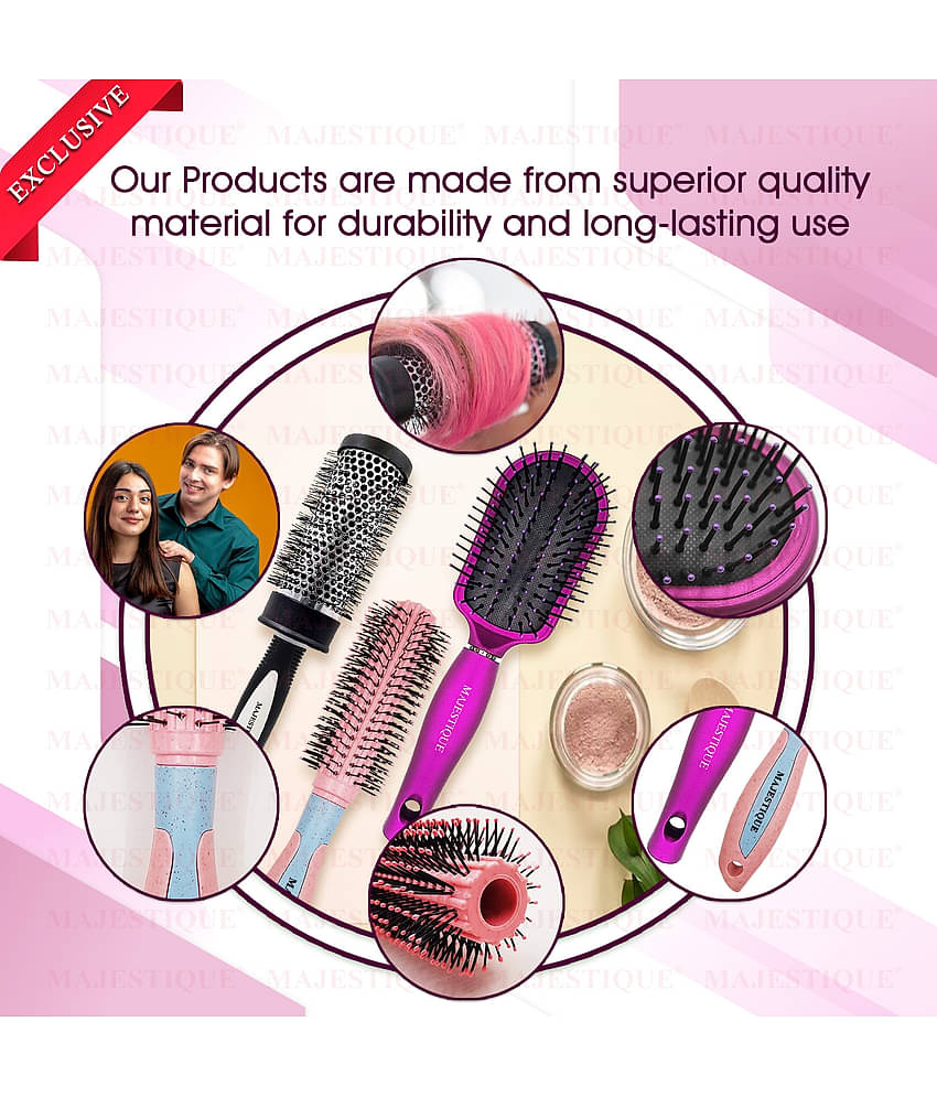 Majestique Hair Round Brush for Blow Drying & Hair Styling with Nylon Bristles - Color May Vary