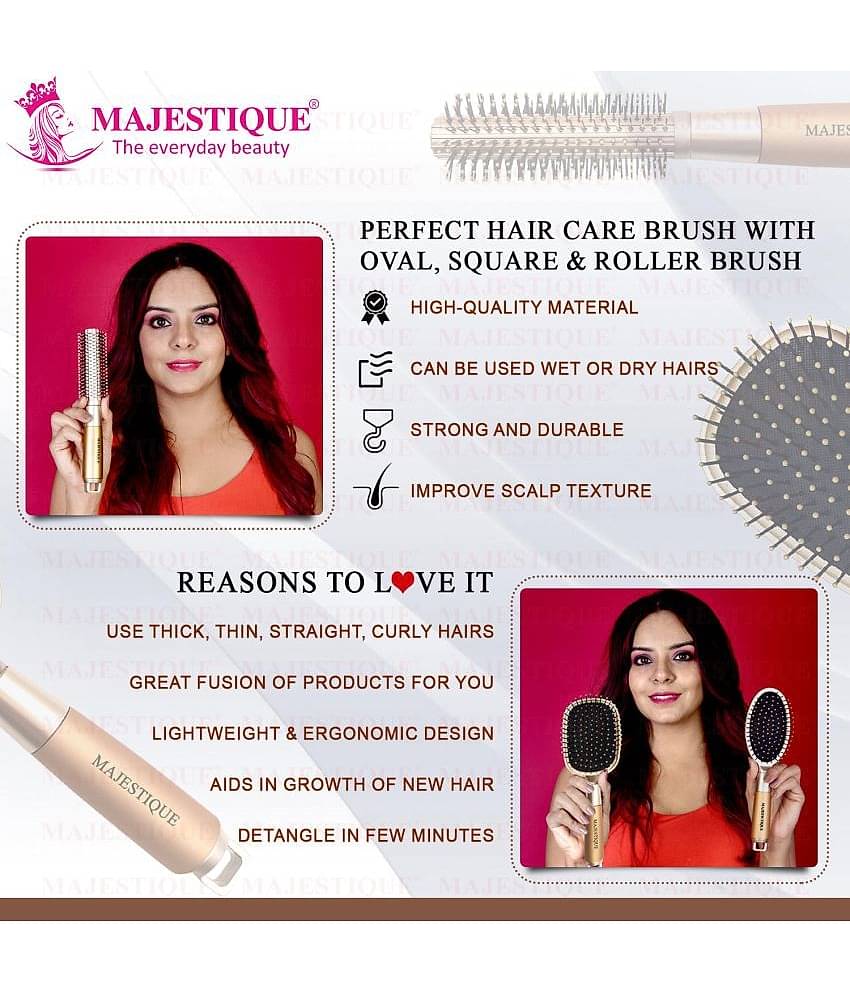 Majestique Detangling Paddle Brush, Refresh and Extend for All Hair Types for Women and Men - 3 Pcs