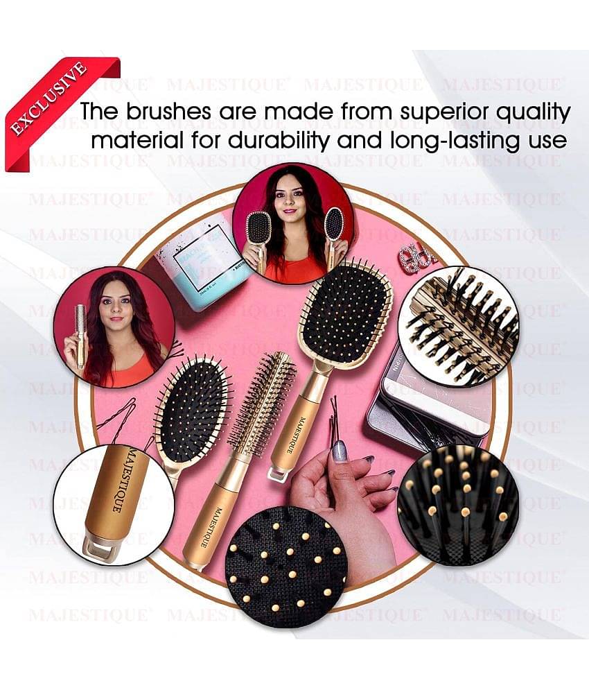 Majestique Detangling Paddle Brush, Refresh and Extend for All Hair Types for Women and Men - 3 Pcs