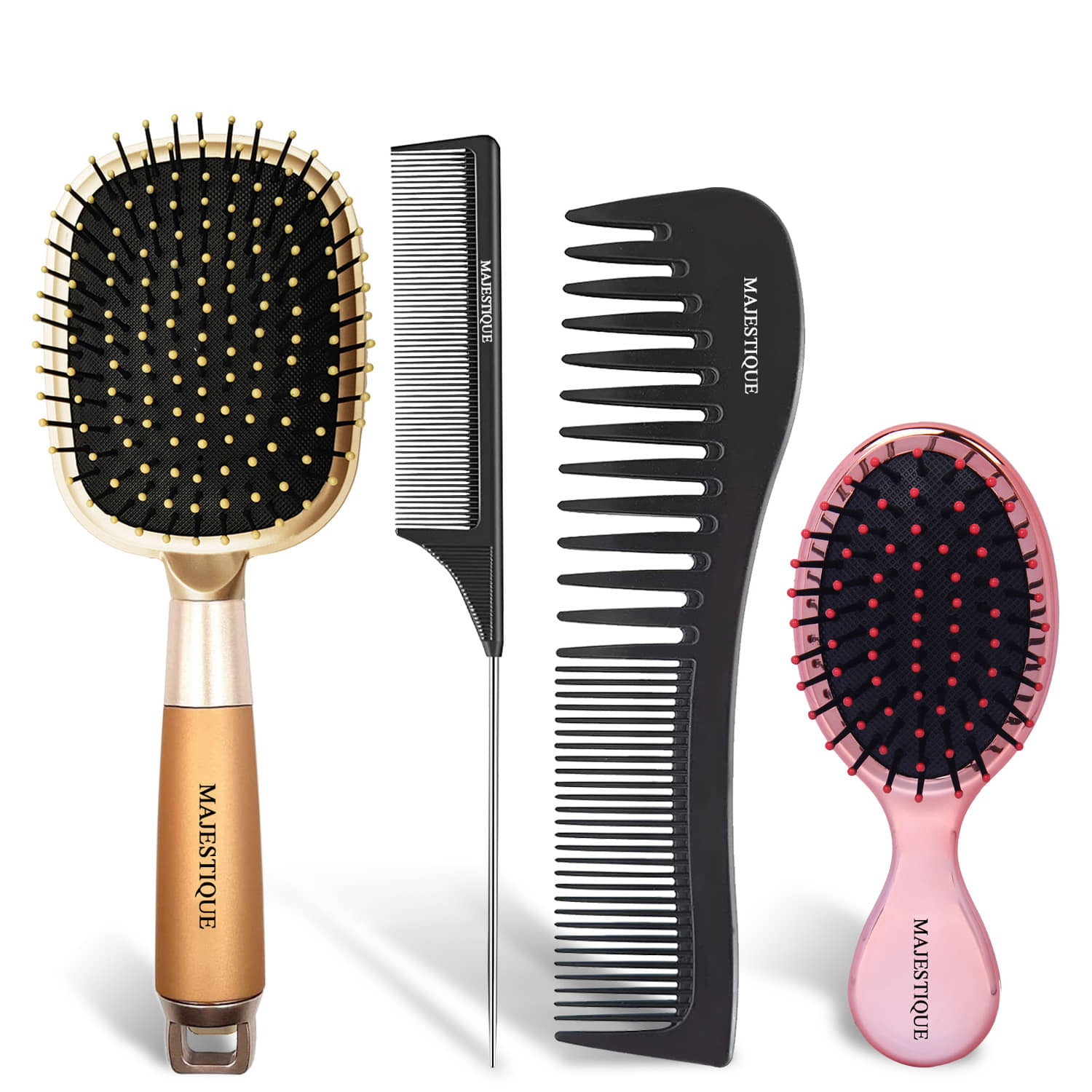Majestique Detangling Paddle Brush Refresh and Extend for All Hair for Women, Men- 4 Pcs Multicolor