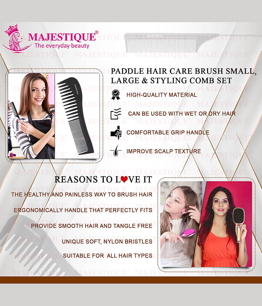 Majestique Detangling Paddle Brush Refresh and Extend for All Hair for Women, Men- 4 Pcs Multicolor