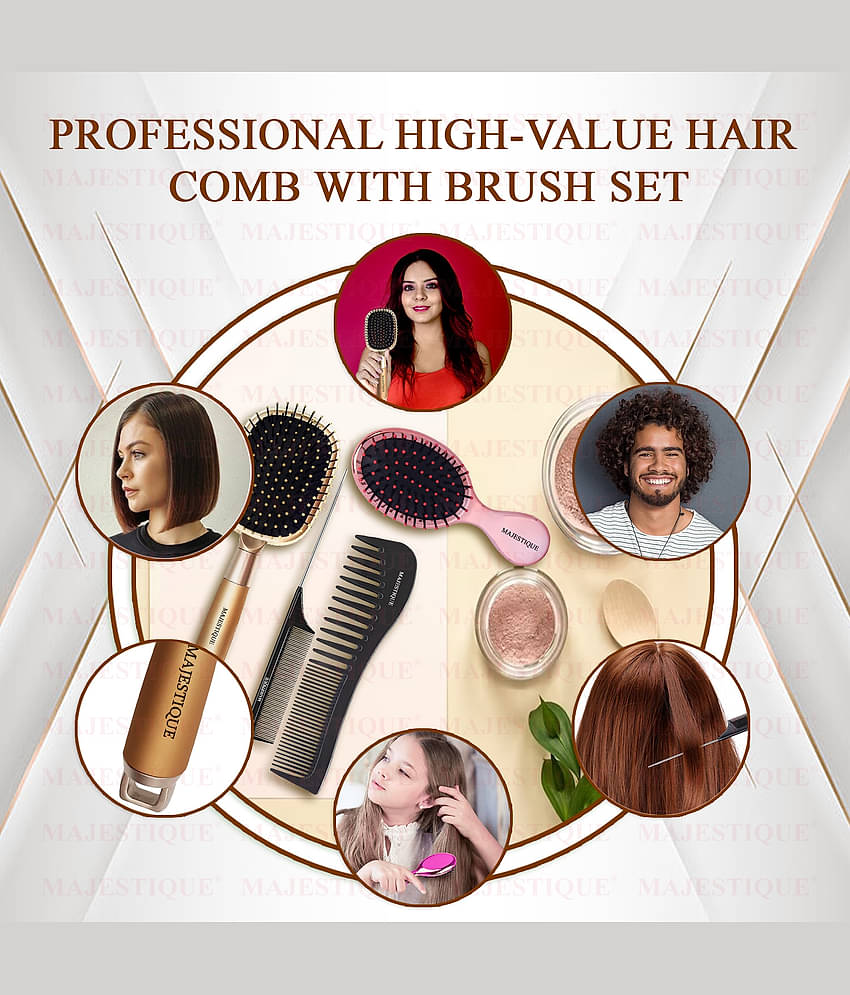 Majestique Detangling Paddle Brush Refresh and Extend for All Hair for Women, Men- 4 Pcs Multicolor