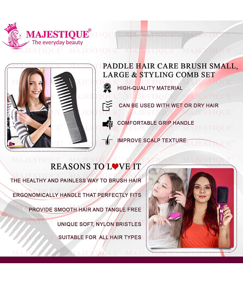 Majestique Purple Paddle Detangling Cushion Hair Brush Refresh and Extend for All Hair Types - 4 Pcs