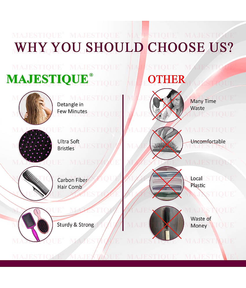 Majestique Purple Paddle Detangling Cushion Hair Brush Refresh and Extend for All Hair Types - 4 Pcs