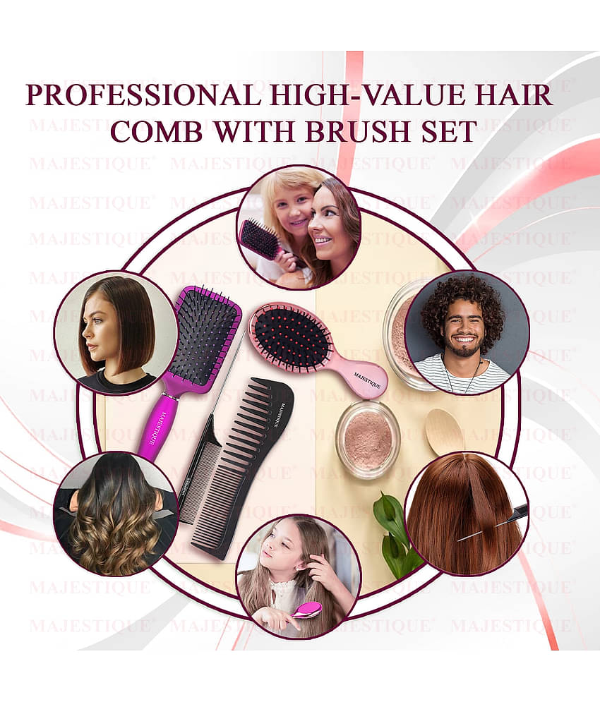 Majestique Purple Paddle Detangling Cushion Hair Brush Refresh and Extend for All Hair Types - 4 Pcs