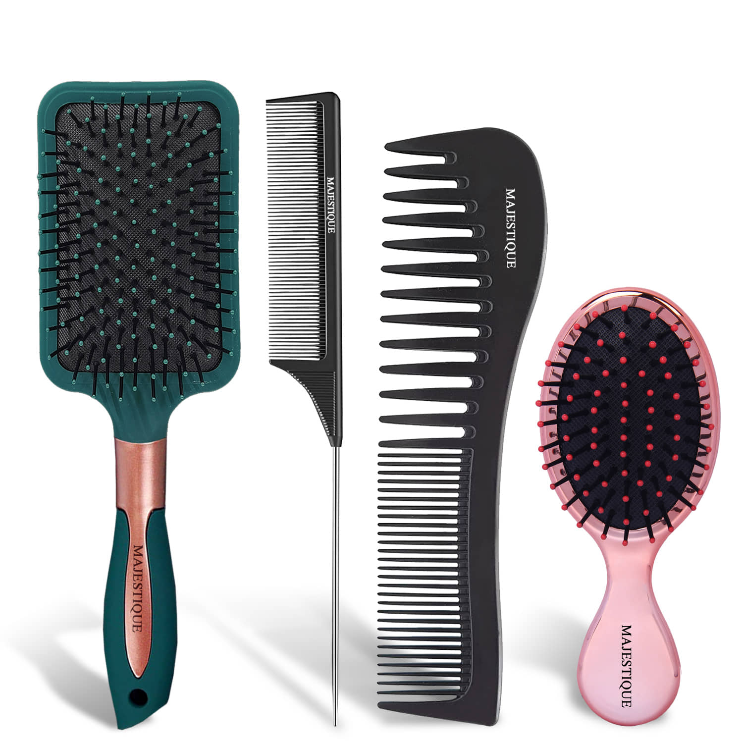 Majestique Mini Detangler Hair Brush, Massage Paddle for Adults & Kids - (Pack of 4) Color May Vary