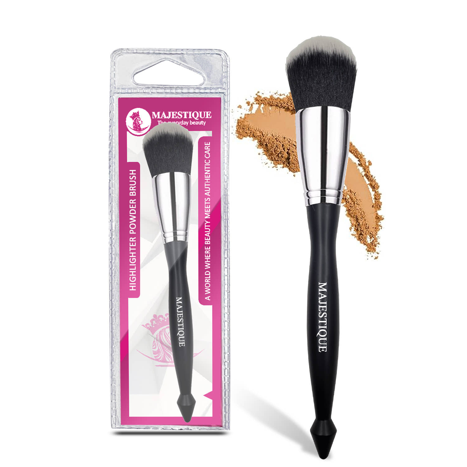 Majestique Highlighter Powder Brush Soft Synthetic Bristles for Makeup, Blending for Girl - 1 Pcs