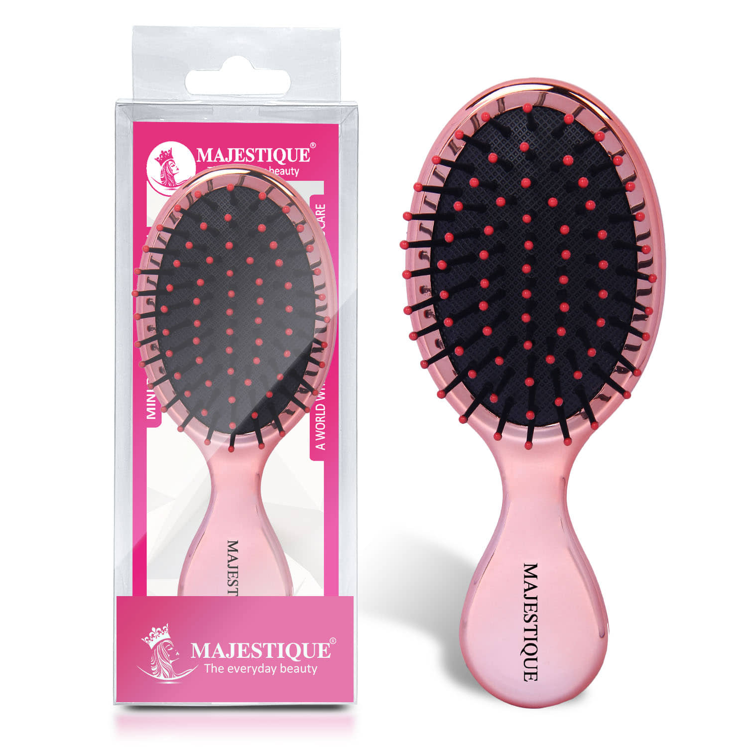 Majestique Mini Detangler Hair Brush Massage Paddle brush for Adults & Kids - Color May Vary
