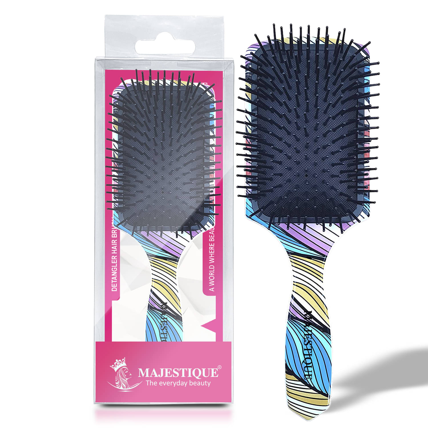     			Majestique Large Detangler Hair Brush Refresh and Extend Soft Nylon Bristles - Color May Vary