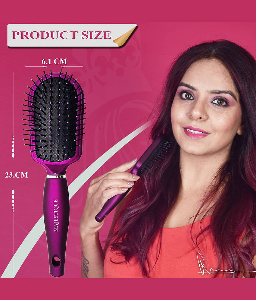 Majestique Purple Detangler Brush Ultra-Soft Tipped Nylon Glides Through Tangles For Women - 1 Pcs