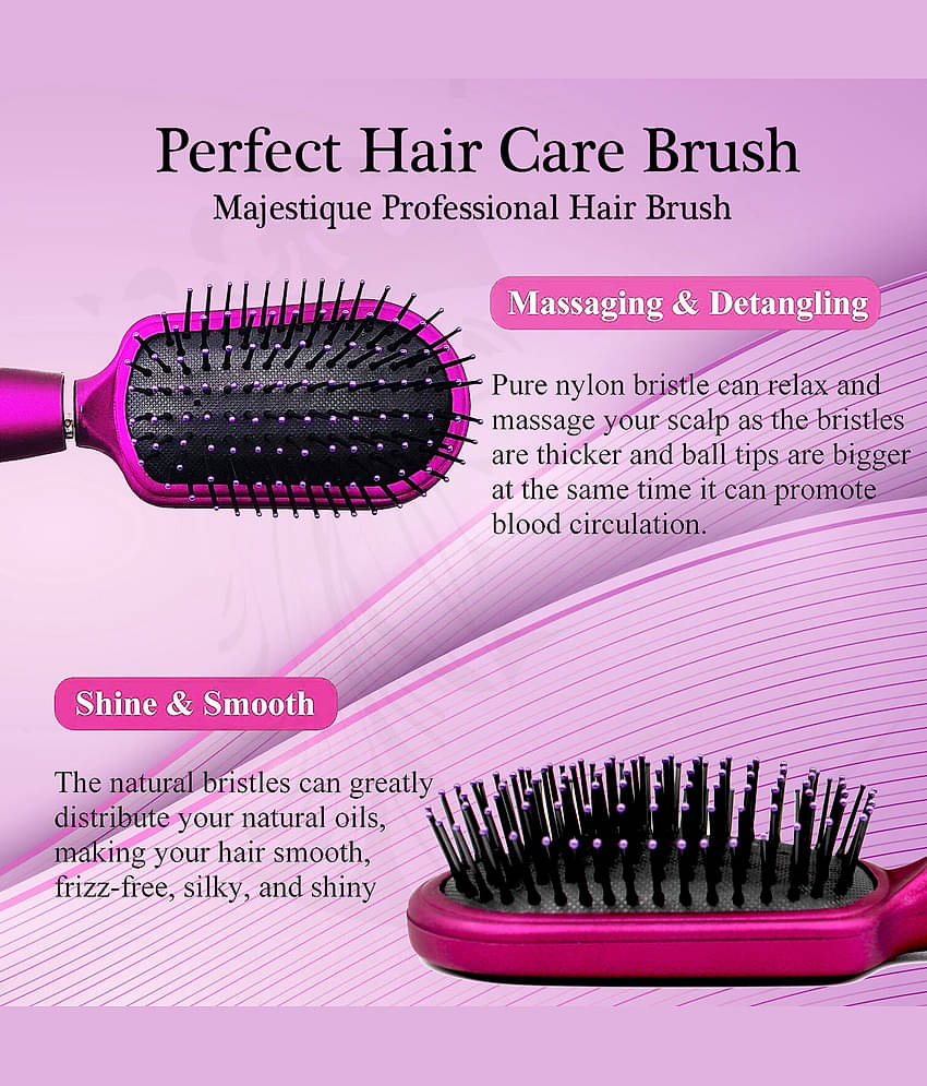 Majestique Purple Detangler Brush Ultra-Soft Tipped Nylon Glides Through Tangles For Women - 1 Pcs