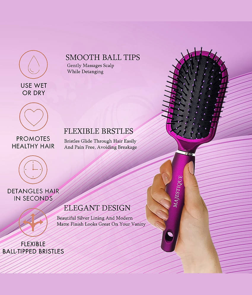 Majestique Purple Detangler Brush Ultra-Soft Tipped Nylon Glides Through Tangles For Women - 1 Pcs