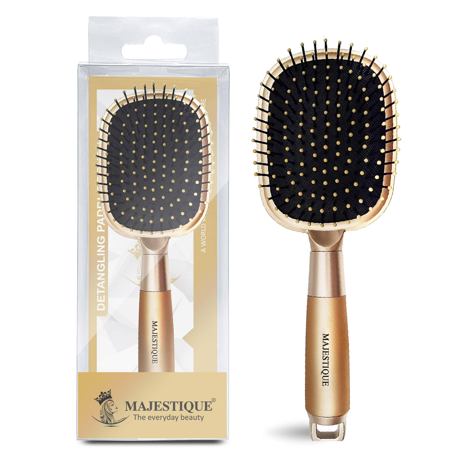     			Majestique Detangling Paddle Brush Refresh and Extend for All Hair Types - Pack of 1 (Golden)