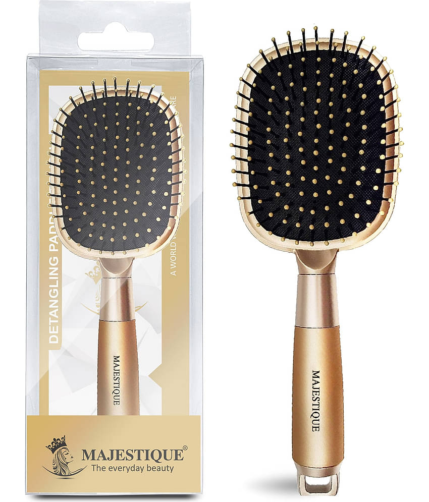 Majestique Detangling Paddle Brush Refresh and Extend for All Hair Types - Pack of 1 (Golden)