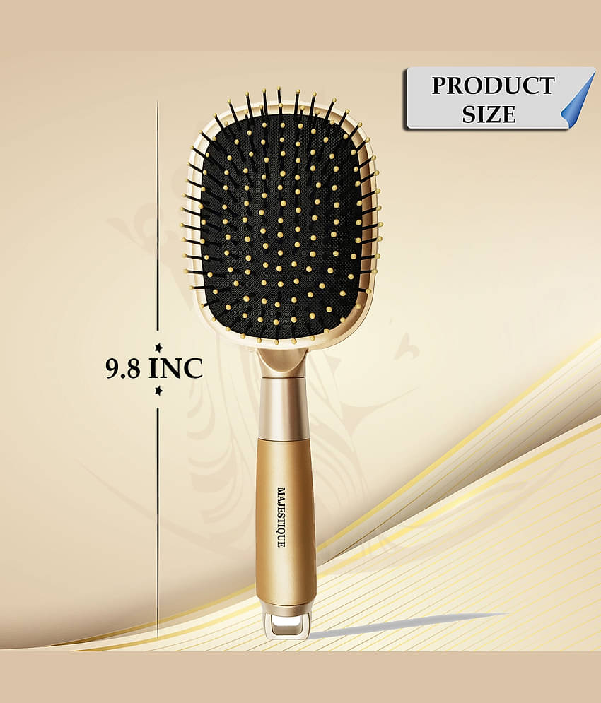 Majestique Detangling Paddle Brush Refresh and Extend for All Hair Types - Pack of 1 (Golden)