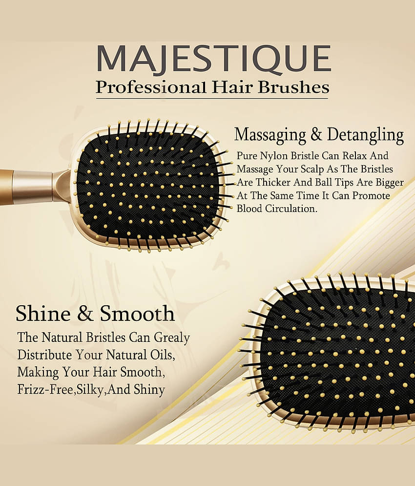 Majestique Detangling Paddle Brush Refresh and Extend for All Hair Types - Pack of 1 (Golden)