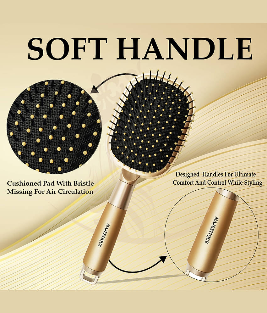 Majestique Detangling Paddle Brush Refresh and Extend for All Hair Types - Pack of 1 (Golden)