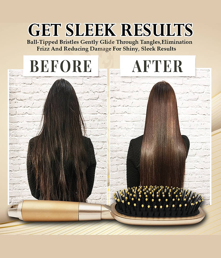 Majestique Detangling Paddle Brush Refresh and Extend for All Hair Types - Pack of 1 (Golden)