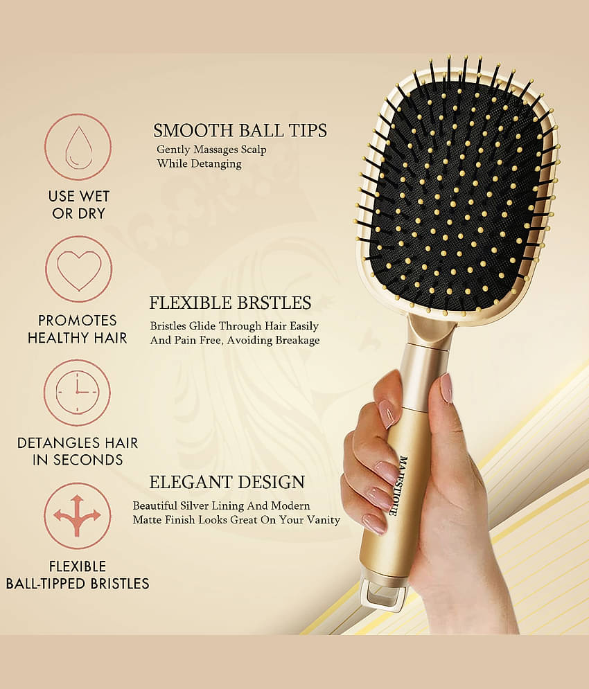 Majestique Detangling Paddle Brush Refresh and Extend for All Hair Types - Pack of 1 (Golden)