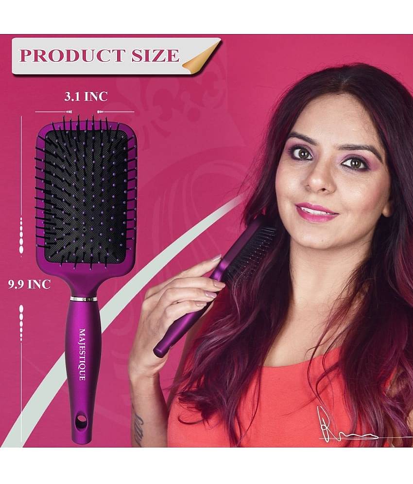 Majestique Purple Paddle Detangling Cushion Hair Brush Refresh and Extend for All Hair Types Women