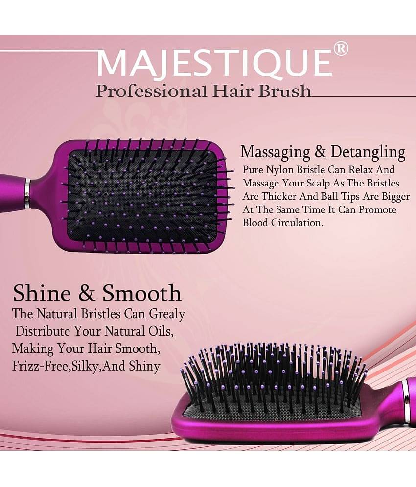 Majestique Purple Paddle Detangling Cushion Hair Brush Refresh and Extend for All Hair Types Women
