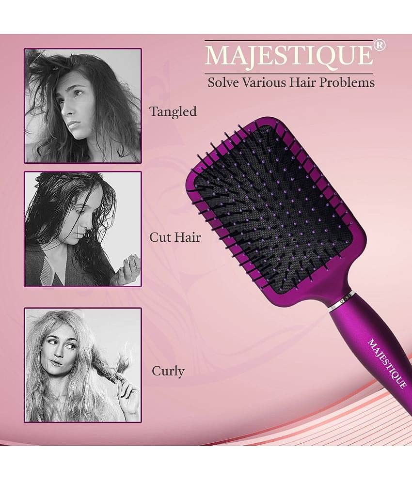 Majestique Purple Paddle Detangling Cushion Hair Brush Refresh and Extend for All Hair Types Women