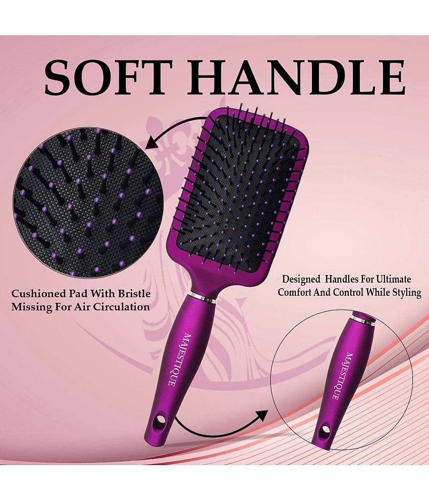 Majestique Purple Paddle Detangling Cushion Hair Brush Refresh and Extend for All Hair Types Women