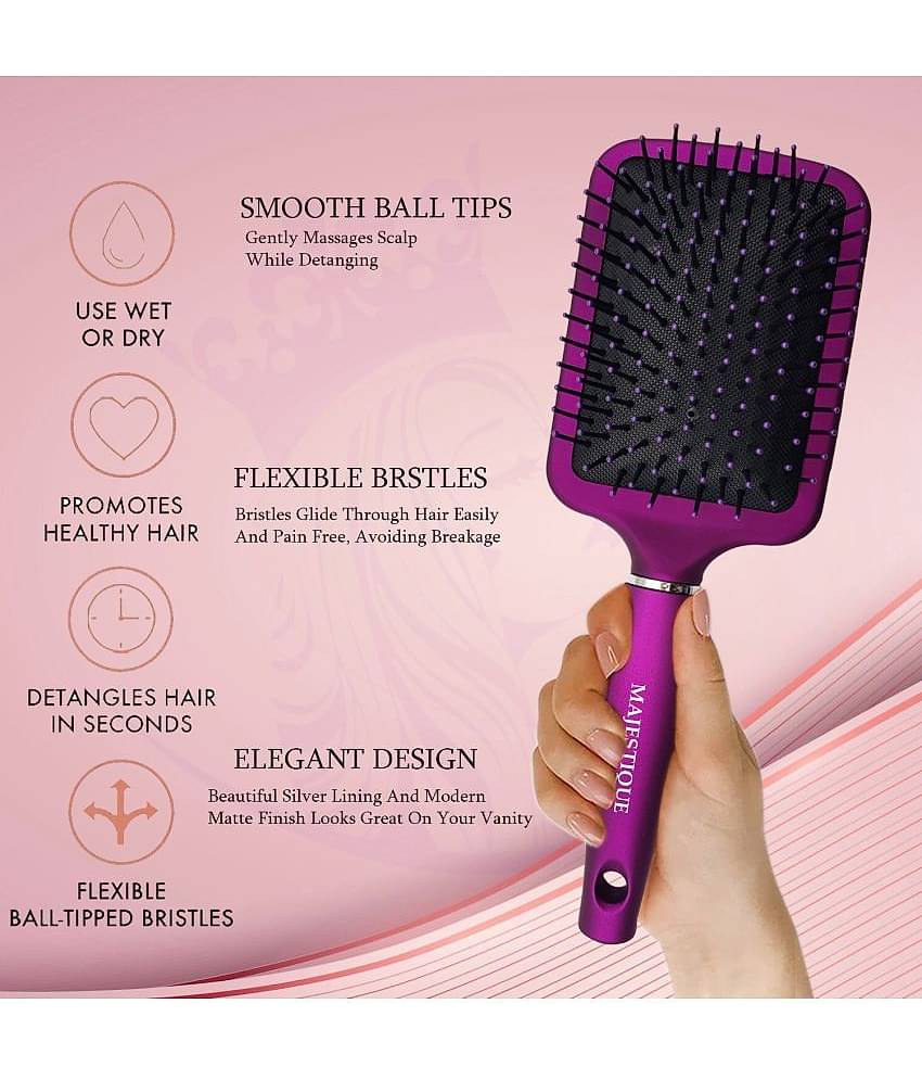 Majestique Purple Paddle Detangling Cushion Hair Brush Refresh and Extend for All Hair Types Women