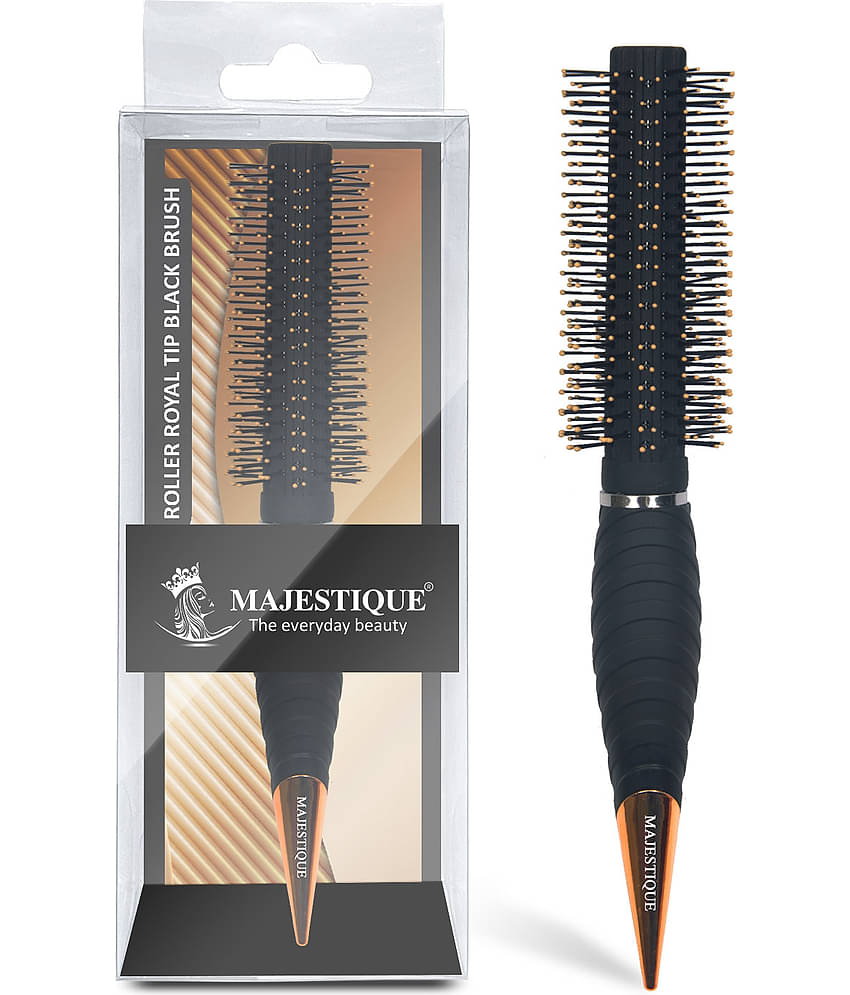 Majestique Pro Roller Round Hair Brush Soft Synthetic Blow Drying Hair Styling Wet & Dry - Black