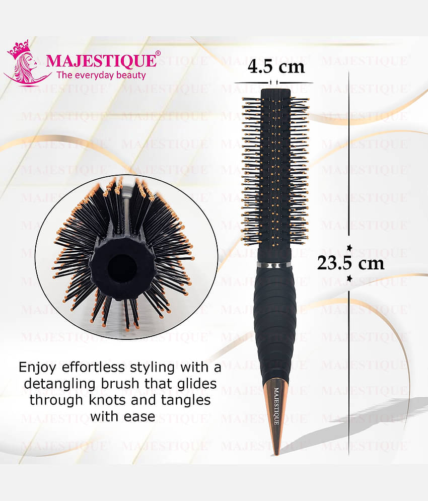 Majestique Pro Roller Round Hair Brush Soft Synthetic Blow Drying Hair Styling Wet & Dry - Black