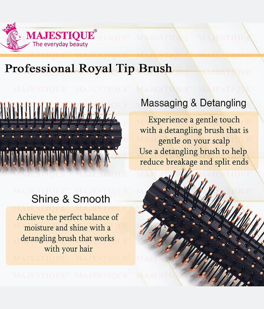 Majestique Pro Roller Round Hair Brush Soft Synthetic Blow Drying Hair Styling Wet & Dry - Black