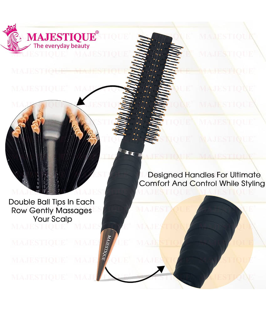 Majestique Pro Roller Round Hair Brush Soft Synthetic Blow Drying Hair Styling Wet & Dry - Black
