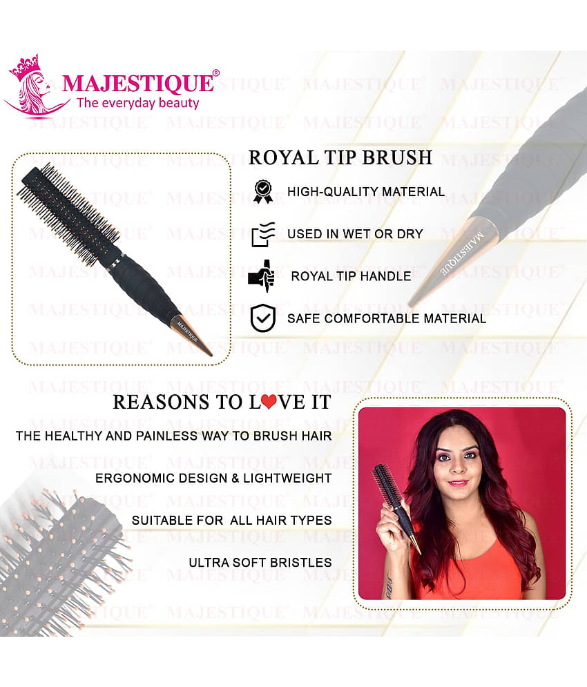 Majestique Pro Roller Round Hair Brush Soft Synthetic Blow Drying Hair Styling Wet & Dry - Black