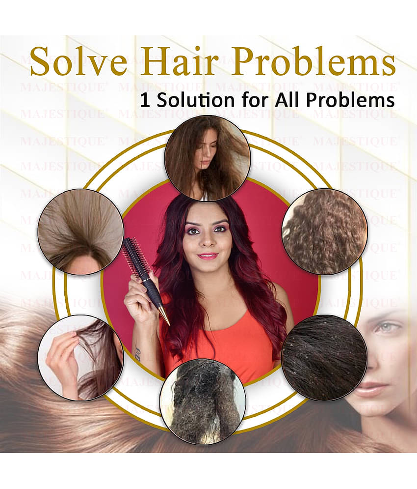 Majestique Pro Roller Round Hair Brush Soft Synthetic Blow Drying Hair Styling Wet & Dry - Black