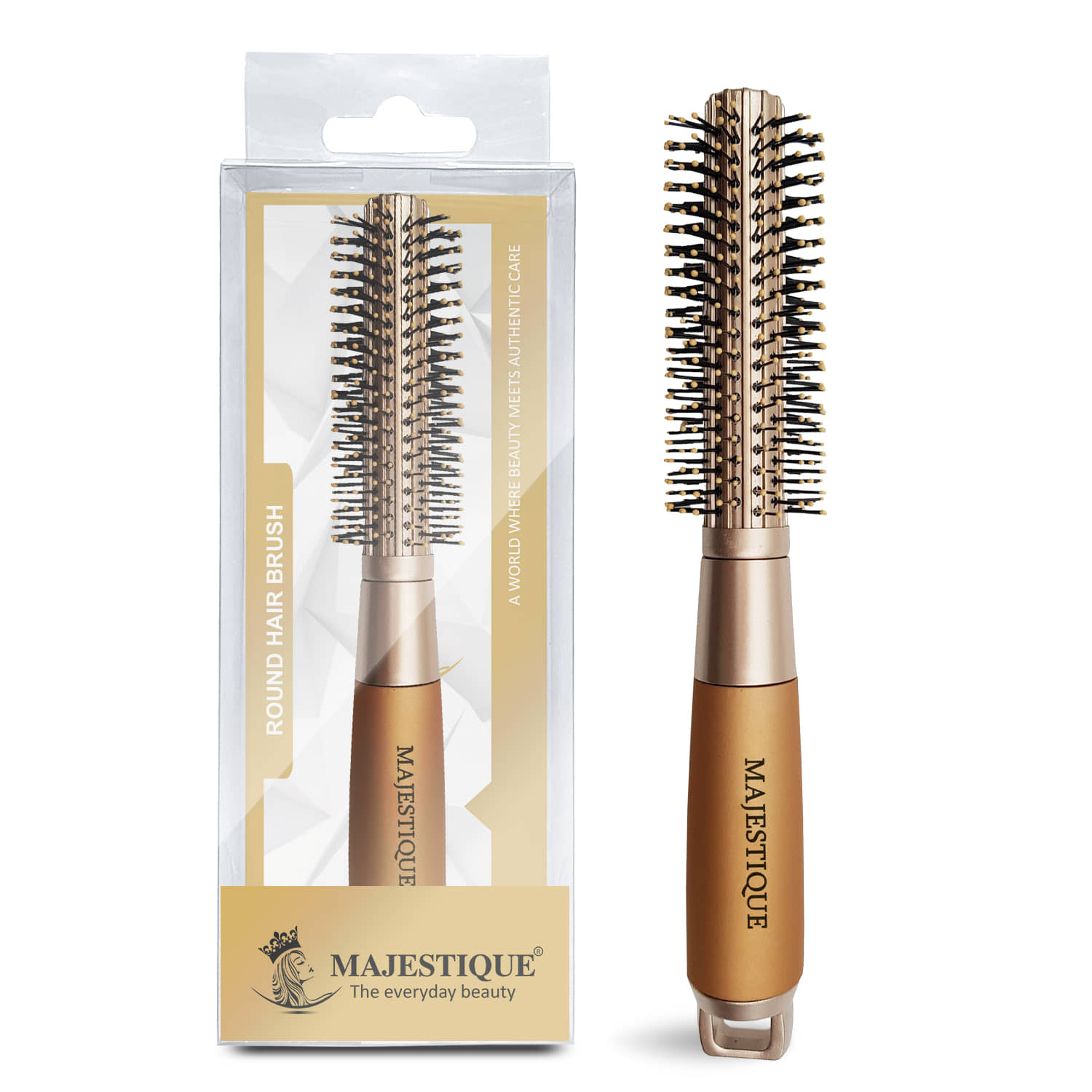 Majestique Golden Series Round Hair Brush for Blow Drying Nylon Bristles for Men, Women - 1 Pcs