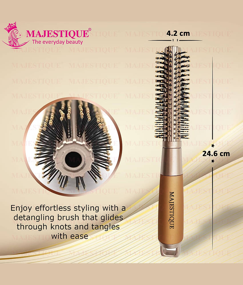 Majestique Golden Series Round Hair Brush for Blow Drying Nylon Bristles for Men, Women - 1 Pcs