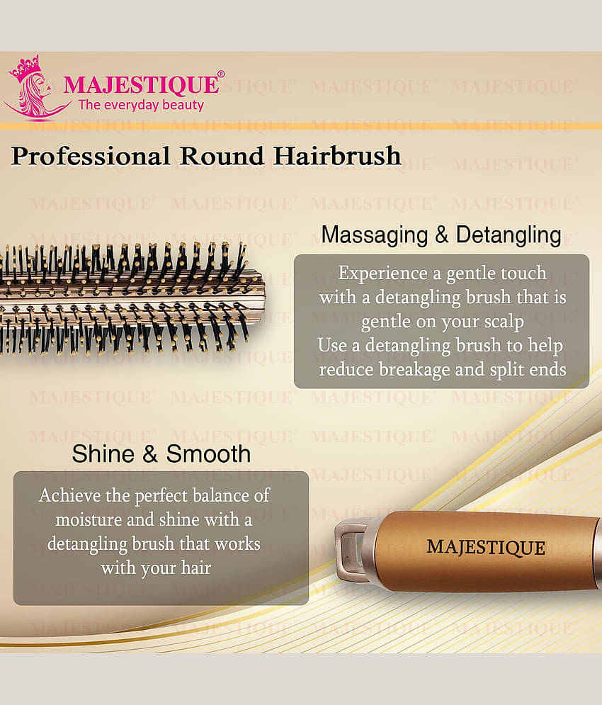 Majestique Golden Series Round Hair Brush for Blow Drying Nylon Bristles for Men, Women - 1 Pcs