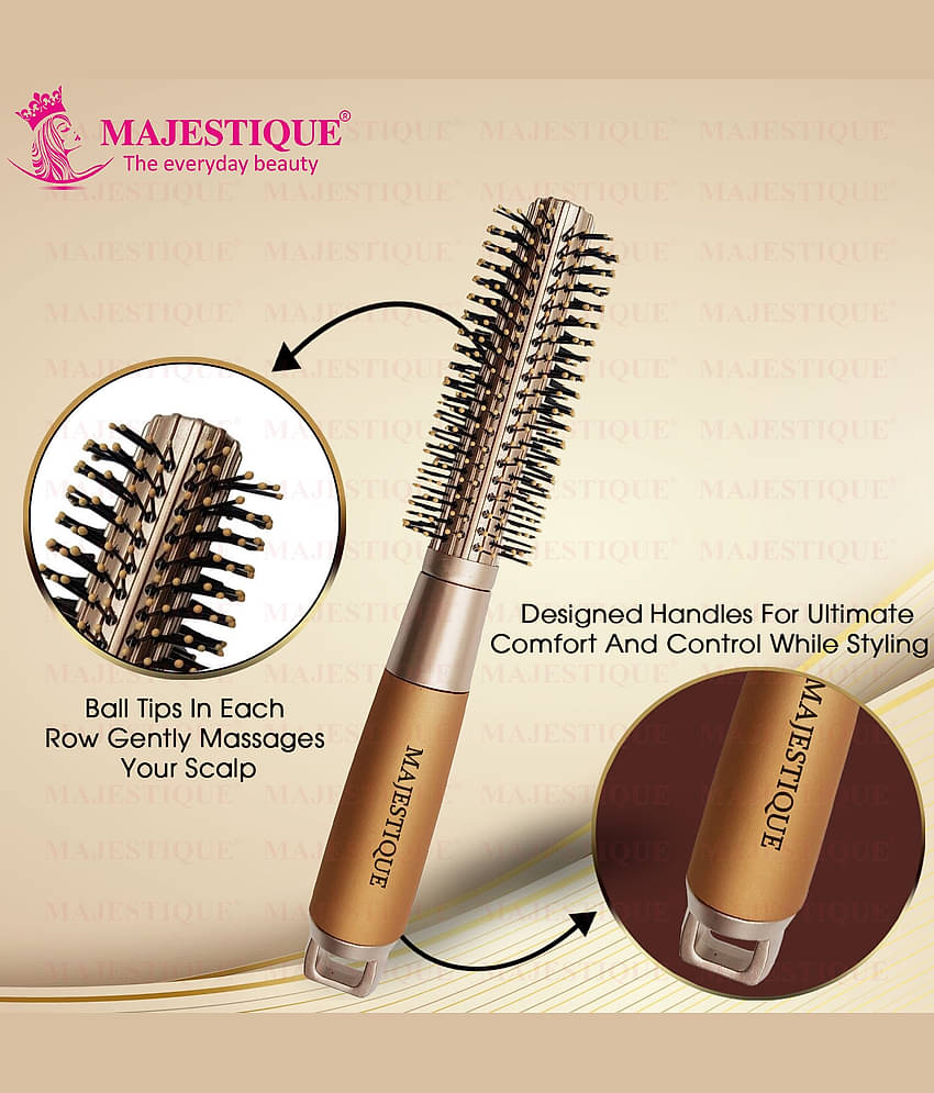 Majestique Golden Series Round Hair Brush for Blow Drying Nylon Bristles for Men, Women - 1 Pcs