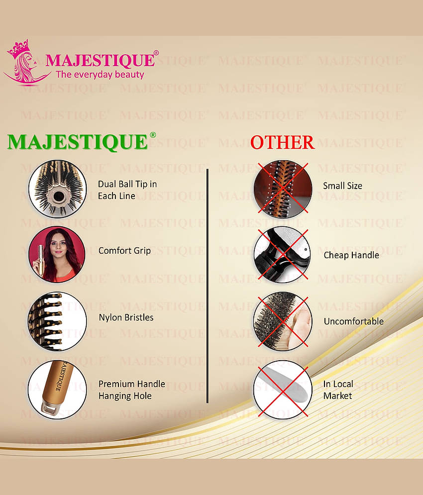 Majestique Golden Series Round Hair Brush for Blow Drying Nylon Bristles for Men, Women - 1 Pcs