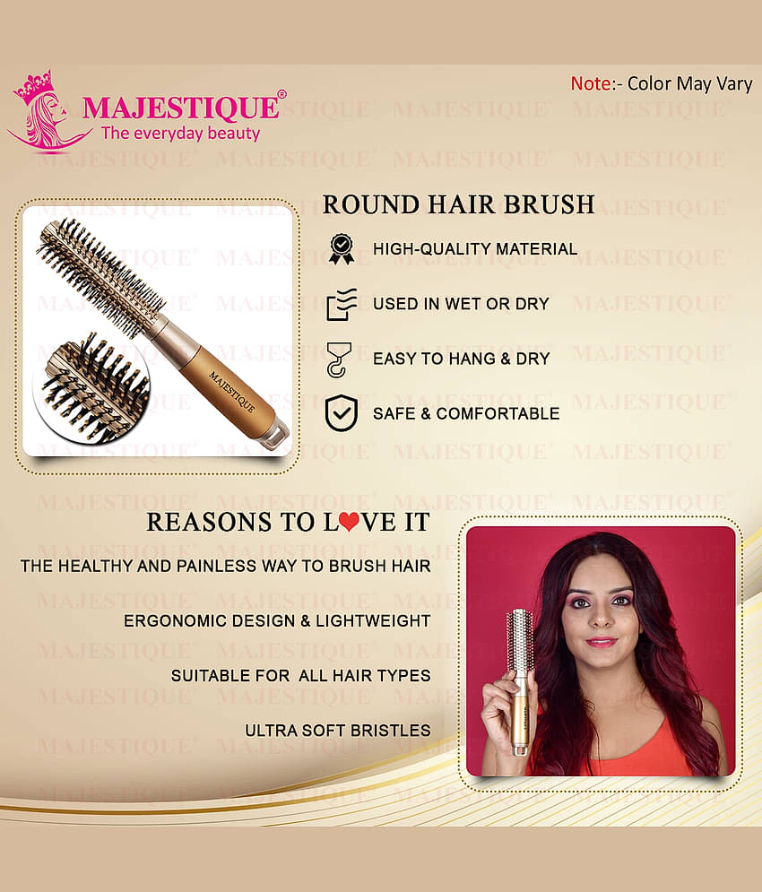 Majestique Golden Series Round Hair Brush for Blow Drying Nylon Bristles for Men, Women - 1 Pcs