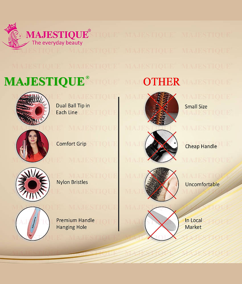 Majestique Roller Hair Brush for Blow Drying Round Hair Brush Nylon Bristles for Men and Women