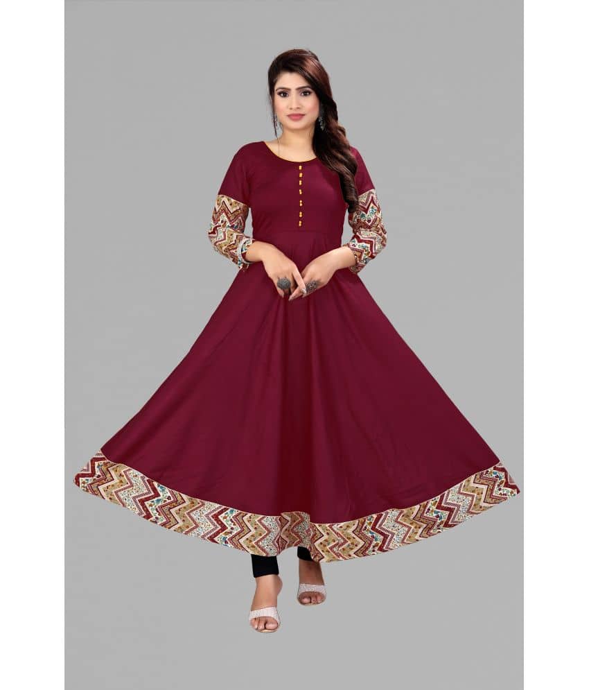 MEESORRA Rayon Printed Anarkali Women's Kurti - Maroon ( Pack of 1 ) - Kurtis, Tunics | Buy online on ZillyBuy
