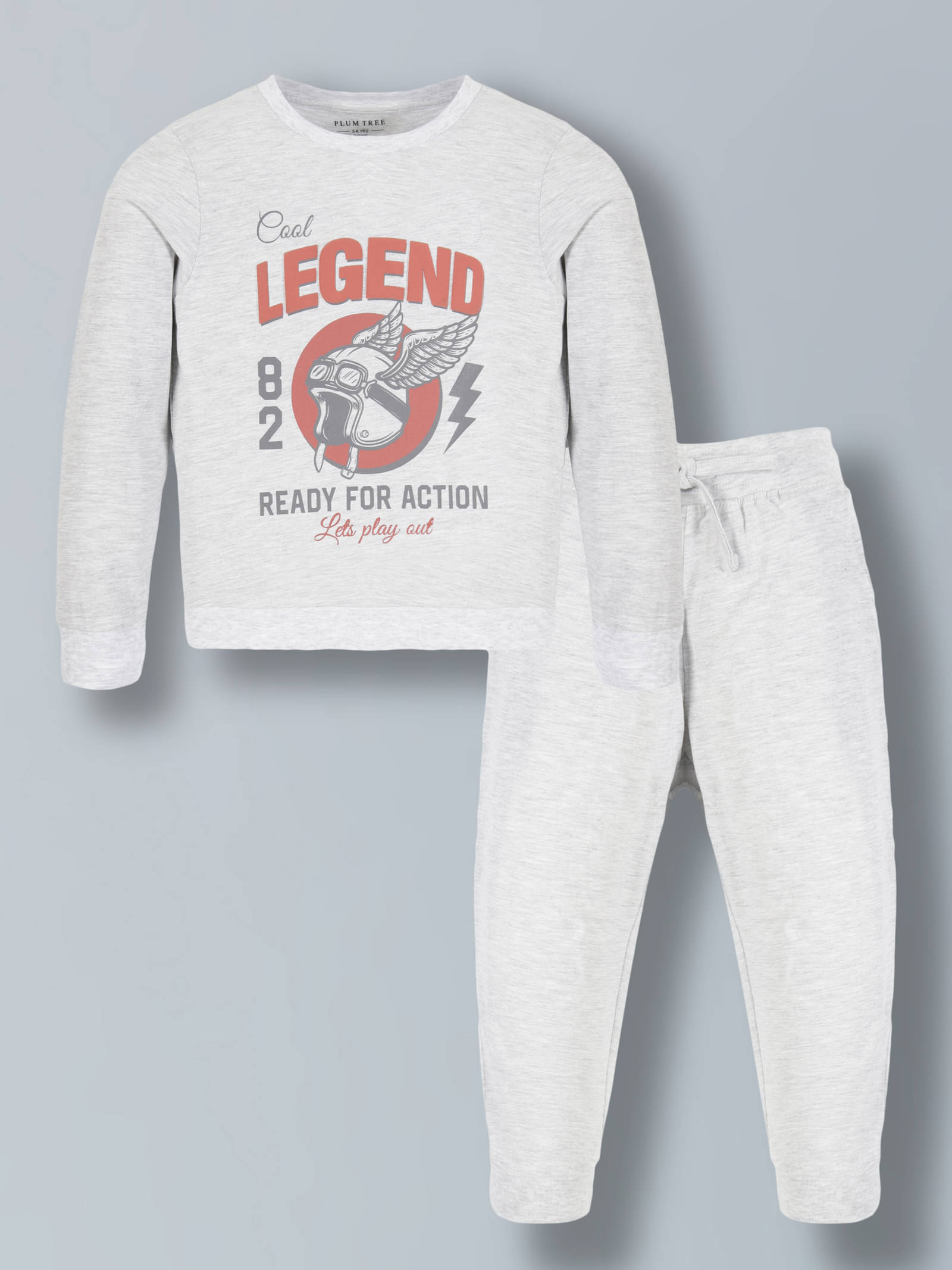 PLUM TREE Pack of 1 Boys Cotton T-Shirt & Trackpants Set ( Grey Melange ) PLUM TREE Pack of 1 Boys Cotton T-Shirt & Trackpants Set ( Grey Melange )