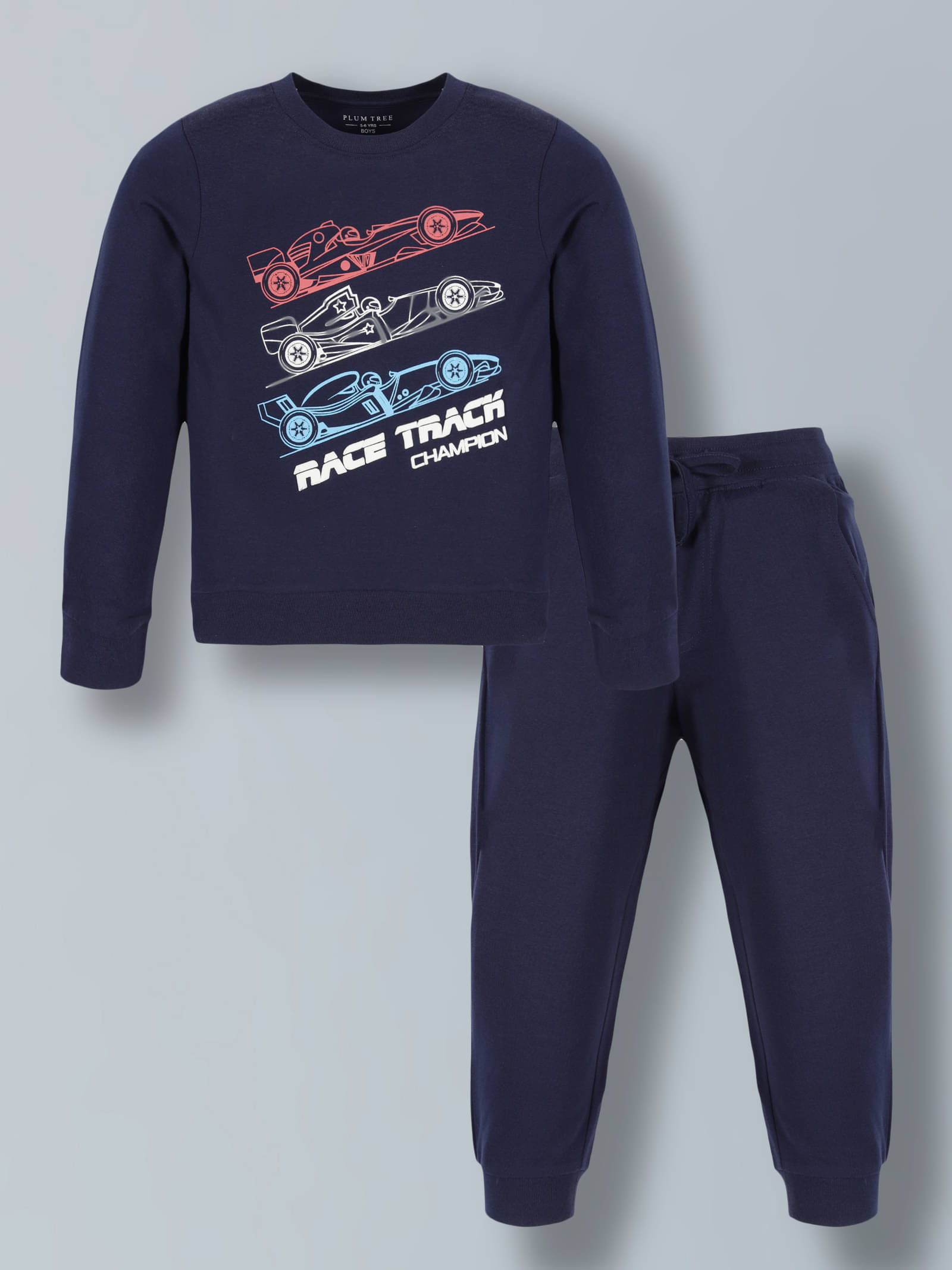    			PLUM TREE Pack of 1 Boys Cotton T-Shirt & Trackpants Set ( Navy )
