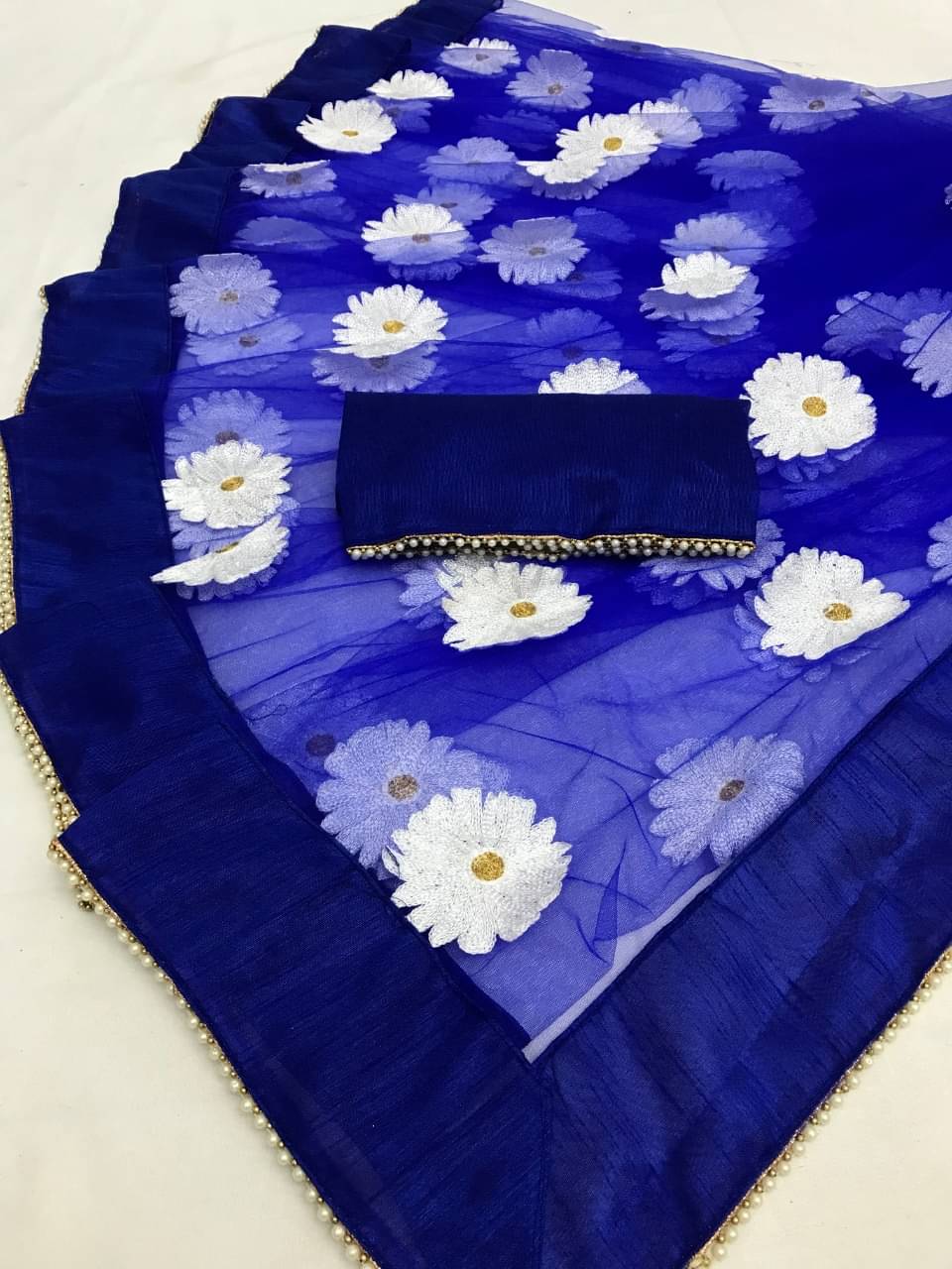 Poshvariety Net Self Design Saree With Unstitched Blouse Piece ( Blue ) Poshvariety Net Self Design Saree With Unstitched Blouse Piece ( Blue )